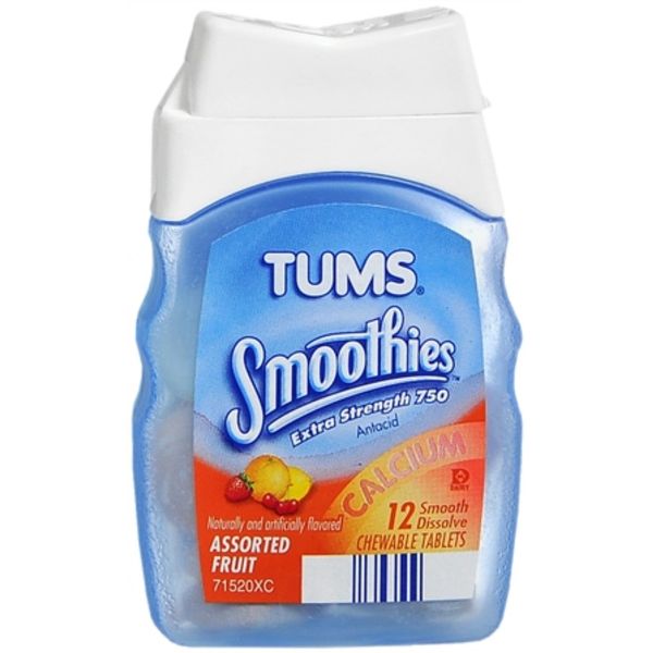 Tums Smooth Asst Fruit Size 12ct Tums Smoothies Assorted Fruit Chewable Antacid Calcium Tablets 12ct