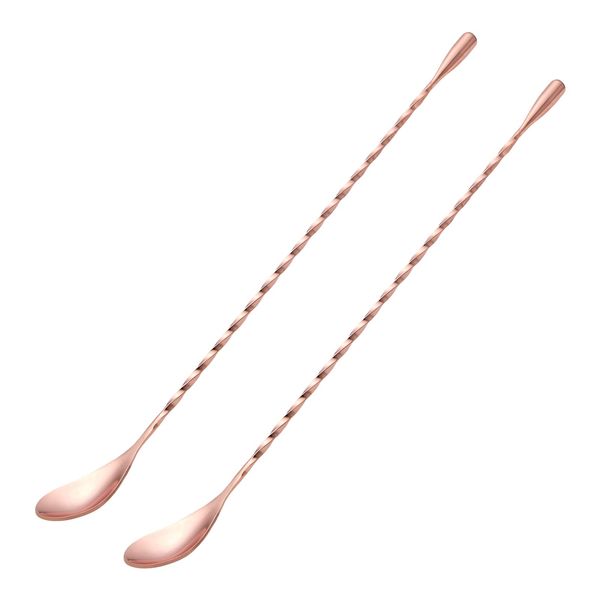 2 Pcs 12 Inches Bar Spoon, Long Handle Mixing Stirrers for Drink, Briout Stainless Steel Bar Cocktail Shaker Spoon, Rose Gold