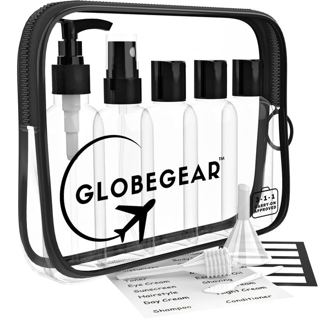 GLOBEGEAR Travel Size Bottles for Toiletries Travel Containers for Travel Shampoo and Conditioner Bottles TSA Approved Travel Toiletry Bag with Leak Proof Travel Bottles Set (model GG2)