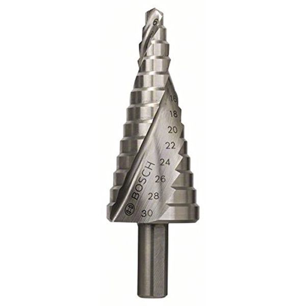 Bosch Professional 1x Step Drill bit HSS-TiN (for Thin Materials, Sheet Steel, Ø 6-30 mm, 13 Steps, Accessories for Drill Drivers)