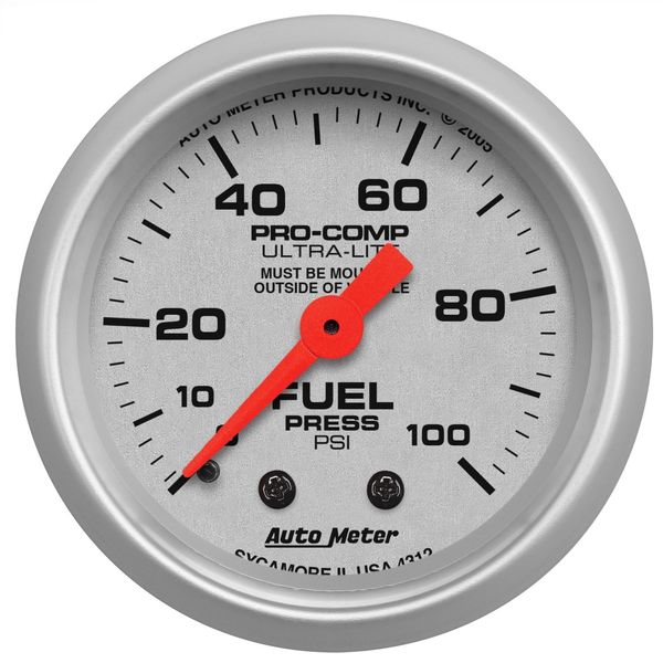 Auto Meter 4312 Ultra-Lite Mechanical Fuel Pressure Gauge Regular, 2-1/16" (52.4mm)