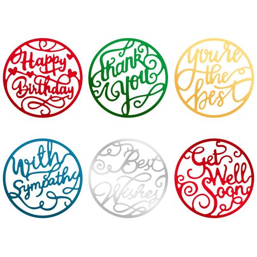 ORIGACH 6 Pcs Blessing Words Metal Cutting Dies Circle Greeting Words Die Cuts Embossing Stencil Template for Birthday Card Making and Scrapbooking