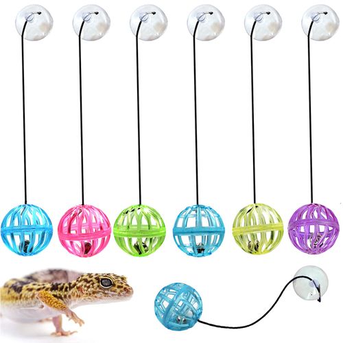 6 Pack Bearded Dragon Toy Bell Balls, Reptile Lizard Toy Ball with Suction Cup and Rope for Bearded Dragon, Lizard, Gecko, Small Pet Animals