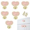 YYMSEN 6 Pcs Brass Knobs Drawer Pulls Handles Heart-Shaped Gold Cabinet knobs, Suitable for Bathroom Drawer Kitchen Door Pulls Handles Heart-Shaped Handles (Pink)