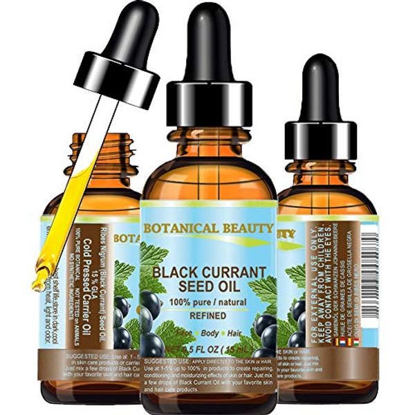 Black Currant Seed Oil 100% Pure & Natural - Refined Cold Pressed 0.5 Fl.oz. for Skin, Hair, Lip, Nail Care - Rich in Omega 3, 6, 9 Essential Fatty Acids by Botanical Beauty