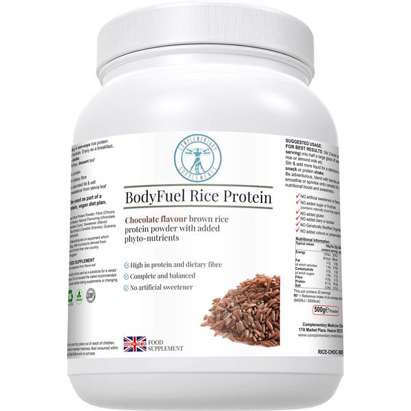 Complementary Supplements | BodyFuel Brown Rice Protein Powder Plus Chicory, Green Tea & Guarana Seed Extract | Hypoallergenic | NO GMOs | Vegan | 500g