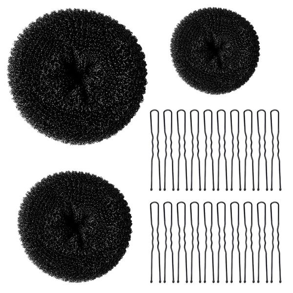 Donut Hair Bun Set, 3PC Dutt Maker, Duttkissen Groß und klein mit 20 U-Form Haarspange,Donut-Haarknoten Hochsteckfrisuren Zubehör für Frisur Tänzer Kinder Mädchen Frauen