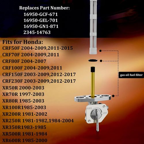 Petcock Fuel Shutoff Valve Tank Switch for Honda CRF XR 50 70 80 CRF50 CRF50F CRF80 CRF80F CRF150F CRF230F XR50 XR70 XR80 XR80R Parts 16950-GCF-671 16950-GEL-701 16950-GN1-871 with Gas Oil Filter