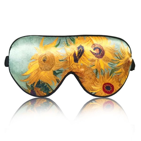 Van Gogh Sleep Eye Mask-Perfect Light Blockout Comfort Soft Eye Mask for Women Men-100% Silk Eye Mask 1 Pair of Ear Plugs Eye Mask for Sleeping with Pouch for Travelling (Sunflower)