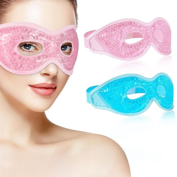 Cooling Eye Mask, 2 PCS Gel Cold Eye Mask, Reusable Gel Eye Mask for Puffy Eyes Hot Cold Therapy Gel Eye Mask for Migraine Relief Dark Circles Swollen Eyes