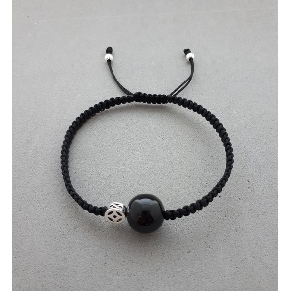 Wealth + Healing.. Silver Coin &amp; Onyx 2 Knot Bracelet