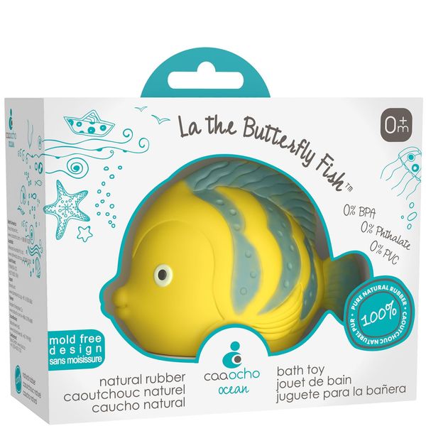 CaaOcho Pure Natural Rubber Bath Toy - La The Butterfly Fish Baby Toy - Hole Free Bath Toys, BPA Free Bath Toys for Infants, Without Holes Sealed Natural Rubber Baby Toy