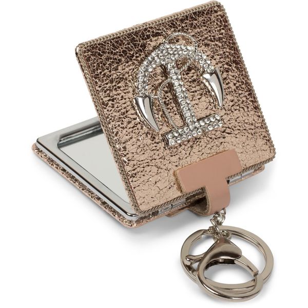 styleBREAKER square pocket mirror with rhinestone anchor and chain, 1X / 3X magnification, compact mirror, foldable, 2 sides 0507005, colour:Metallic rose gold