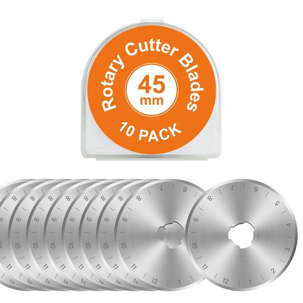 10 Pack 45mm Rotary Cutter Blades 45mm Quilting supplies Rotary Cutter Blades for fabric by SSPONT, compatible with OLFA,Fiskars,Mr.Pen,DAFA,Truecut etc. Sewing Arts Crafts, Sharp and Durable