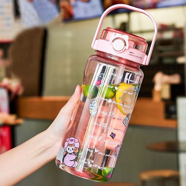 2 Liter Water Bottle with Straw Female Girls Large Portable Travel