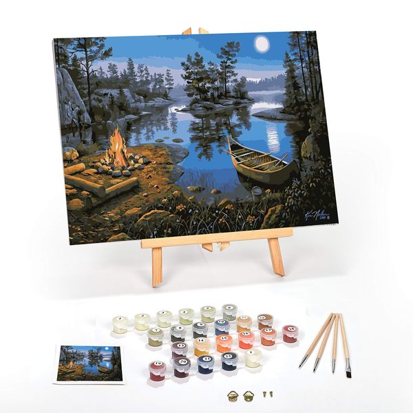 Ledgebay DIY Paint by Numbers Kit for Adults Framed Canvas: Beginner to Advanced Paint by Numbers Kit, Kits Include Acrylic Paint Set Brushes Tabletop Easel (Moonlight Bay 12" x 16" Framed)