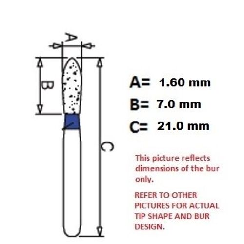 Osung 298FO-22 Dental Diamond Burs, Flame Ogival Shape, Standard Grit Multi-Use, (Pack of 5)