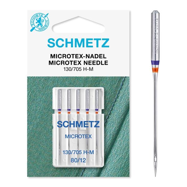 SCHMETZ Domestic Sewing Machine Needles | 5 Microtex Needles | 130/705 H-M | Needle size 80/12 | Suitable for particularly dense or fine woven fabric | For on all conventional household sewing machines