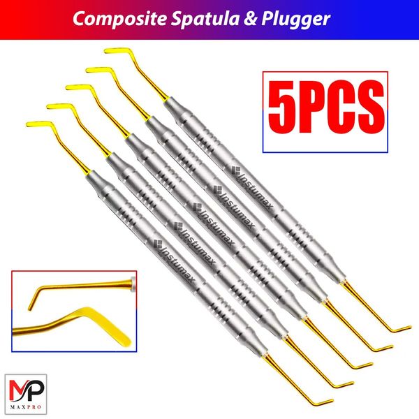 Dental Composite Filling Instruments Spatula & Plugger Titanium Color Tips 5PCS