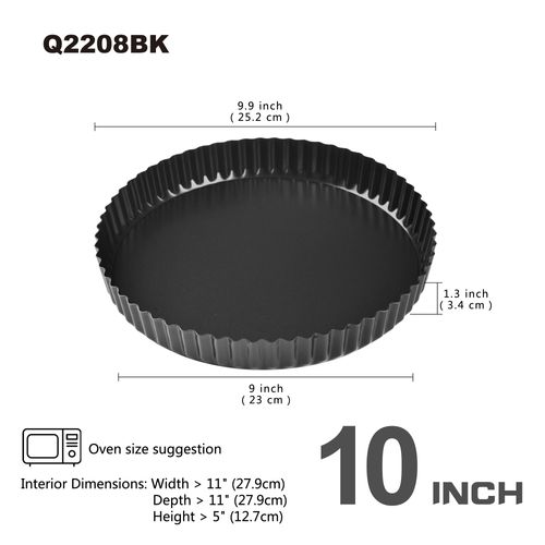 Bakeley 10-Inch Round Tart Pan with Loose Removable Bottom, Non-Stick Carbon Steel Quiche Pan for Oven Baking (Black)