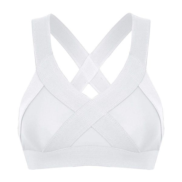 YiZYiF Women's Criss Cross V Neck Wrapped Sports Bras Workout Top Support Yoga Bra White Small