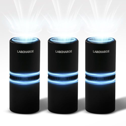 Lab Charge Small Ionic Air Purifier for Home & Bedroom – Silent HEPA Filter – Covers 250 Sq Ft - Free Cleaner for Pets, Hair, Smoke, Dust, Odors & Dander – Compact & Black Design - Pack of 3