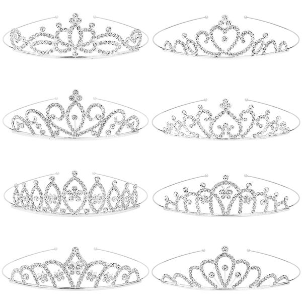 Araluky 8 Pack Princess Crown Rhinestone Tiara for Little Girls Tiaras for Women Bulk Silver Crowns for Women Tiaras for Girls Crowns for Kids Women Birthday Christmas Party Bridal Wedding Prom