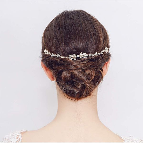 AKOAK 1 Pack Exquisite Crystal Flower Wedding Dress Hair Comb Hair Accessories Creative Soft Chain Bride/Briddie/Girl Comb, Hair Accessories, Silver