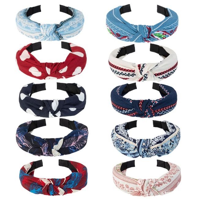 Bandeaux pour femmes Bandeau Alice large avec nœud en tissu floral Bandeau pour femmes Bandeau pour cheveux Boho Accessoires pour cheveux pour femmes et filles (10BOHO)