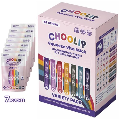 Choolip Squeeze Vita Stick Lickable Treats for Dogs & Cats. 49 Variety Support Sticks with Essential multivitamins. Soft and Tasty Paste for All Life Stages