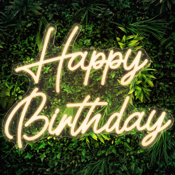 Kavaas Happy Birthday Neon Sign 16.5" x 12.2", Neon Happy Birthday Sign for Backdrop with Dimmable Switch - Birthday Light Up Sign Party Decoration (Warm White)