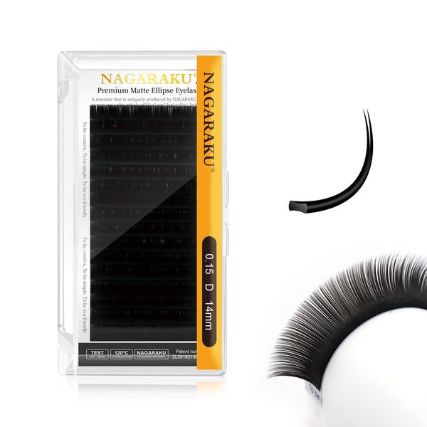 NAGARAKU Ellipse Flache Wimpernverlängerung Professionelle Doppelte Split Tip Einzelne Falsche Wimpern Zubehör Matte Schwarze U-förmiges Design Eyelash Extension 16 Reihen(0.15mm D Curl 14mm)