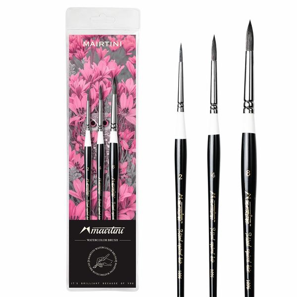Mairtini Watercolor Brush Set, 3 Brushes with Pointed Tips