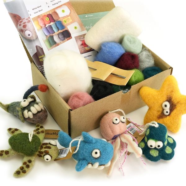 Woolbuddy Needle Felting Kit, Sea Animal Felting Kits for Beginners Adults and Kids, Craft for Adults, DIY, Needle Felting Supplies Included, Wool Roving, Felting Needles, Felting Pad, Instruction