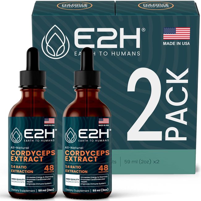 E2H Cordyceps Mushroom Extract - All-Natural Immune System, Energy & Stamina Support from Advanced Mushroom Supplement - Cordyceps Mushrooms Supplement - Non-GMO, Vegan - (2 Bottles)