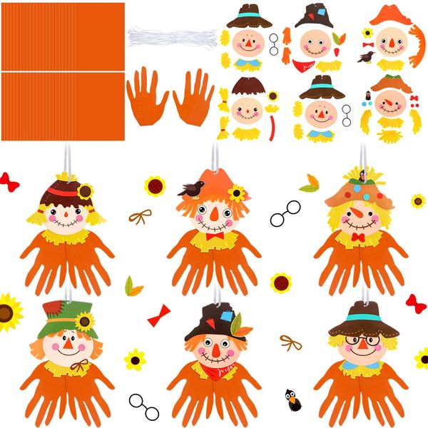 Lunmon 24 Sets Thanksgiving Crafts Scarecrow Pumpkin Turkey Nativity Ornaments Craft Kits for Kids DIY Craft Kit Holiday Cutouts for Thanksgiving Christmas Family Home Classroom Activities(Scarecrow)