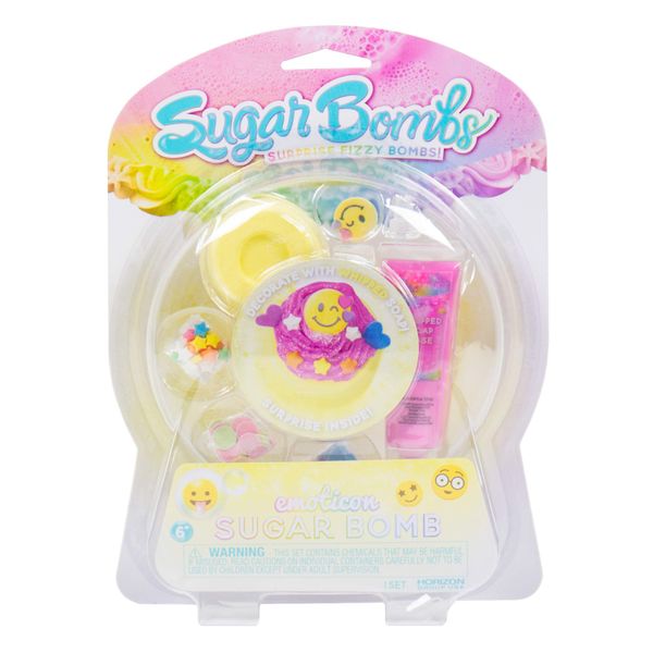 Sugar Bombs by Horizon Group USA, Design & Decorate Your Own Emoticon Themed Fizzing Bomb. Fizz In Bowl to Revel Hidden Surprise Gift. Embellish with Glitter, Confetti, Sprinkles & More. Yellow & Pink