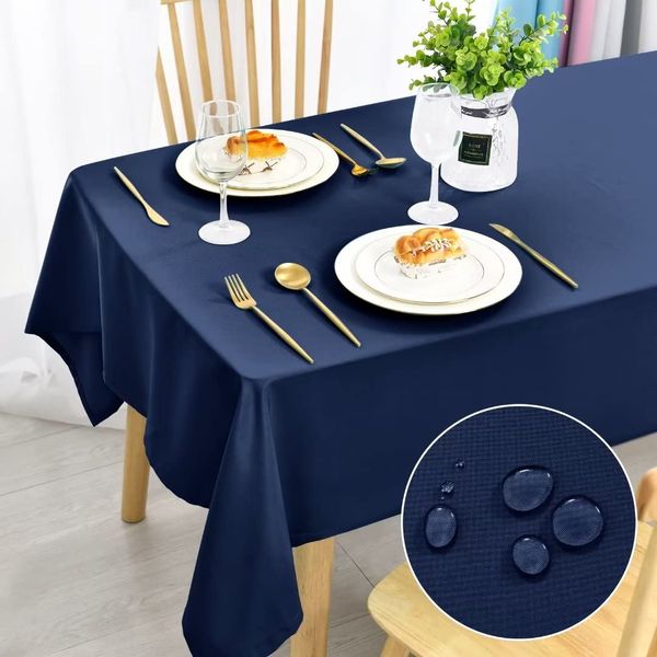 DWCN Table Cloth Wipeable Tablecloths Wipe Clean Tablecloth Rectangular Navy Table Cloth 140x200cm(55x79in) Waterproof Tablecloth Polyester