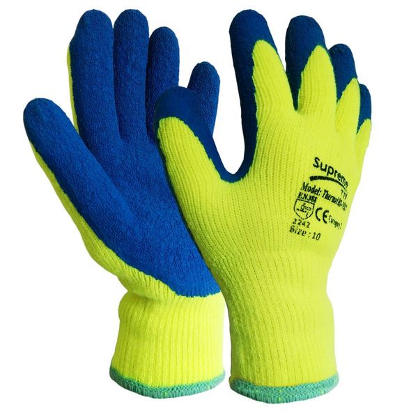 6 Pairs New HI VIZ Thermal Winter Latex Rubber Work Gloves Builders Gardening (Medium)