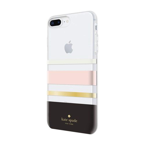 kate spade new york Flexible Hardshell Case for iPhone 8 Plus & iPhone 7 Plus - Charlotte Stripe Black/Cream/Blush/Gold Foil/Clear