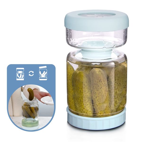 WhiteRhino Glass Pickle Jar with Strainer Flip,1000ML Pickle Container,Hourglass Pickle Juice Separator Jar for Olives,Gherkins Sliced Pickles,Leakproof Airtight Lid and Refrigerator Dishwasher Safe