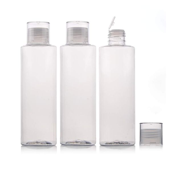 XUMIN 3PCS 250ML 8.8OZ Empty Refillable Clear Plastic Make Up Water Bottle with Double Screw Lid Toner Lotion Dispensing Jas Pot Vial Portable Cosmetic Container Holder for Travel and Daily Life