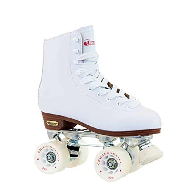CHICAGO SKATES Deluxe Leather Lined Rink Skate Ladies and Girls, White, 8