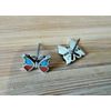 Sterling Silver TINY 7x8mm Red & Blue Stone Inlaid Butterfly Studs Earrings!
