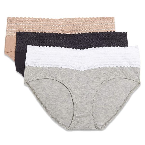 Warner's No Pinch 3 Pack Cotton Hipster Lace Panties, Black/Beige/Grey, Small