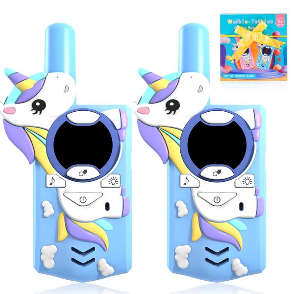 Unicorn Walkie Talkies for Kids,Toys Gifts for 3 4 5 6 7 8 9 Year Old Boys Girls,3 Channels 2 Way Radio Toy, 2 Miles Range for Outside, Camping, Hiking (Blue)…