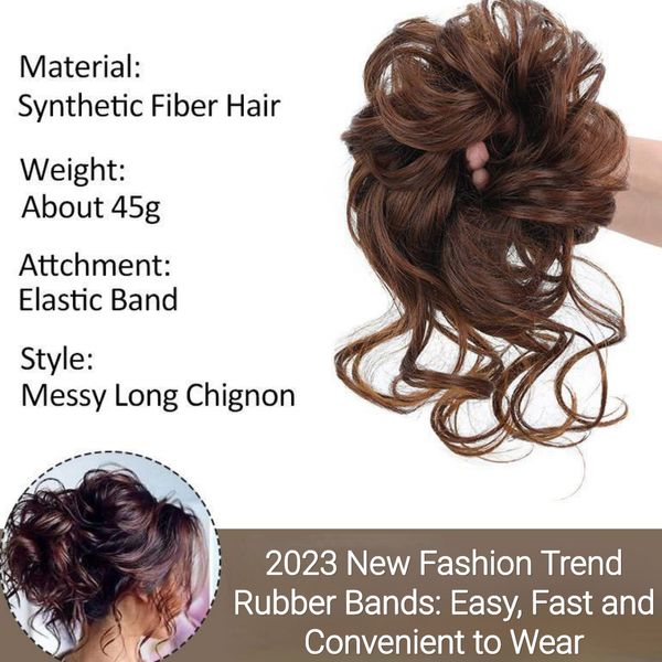 EPERDE Tousled Updo Bun Hair Piece Ponytail Wrap Scrunchies with Elastic Rubber Hair Band Synthetic Short Wavy Curly Hair Extensions for Women Girls with Tendrils Messy Ball Head Wig (5PCS, Blonde)