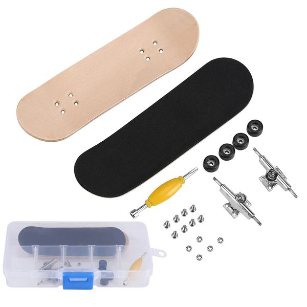 Mini Finger Skateboard, Maple Wooden Alloy Fingerboard, Pro Finger Board with PU Non-slip Box, Reduce Pressure, for Friends Kids (Black)