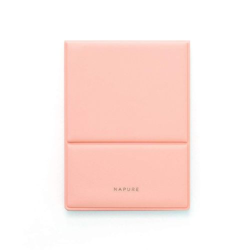 Napure Folding Mirror, Small with Pockets, Salmon Pink, Folding Mirror, Tabletop Mirror, Compact, Slim Makeup Mirror, Reflects Natural Skin Tone, Napure Mirror, Made in Japan