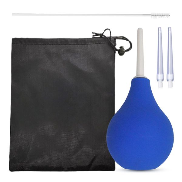 SKHAOVS Enema Bulb Douche Comfortable Silicone Enema Kit for Men Women, Reusable Douche Kit with 2 X Reusable Silicone Slim Nozzle and 1 X Cleaning Brush,160 ML Rubber Washing Cleaning Kit (Blue)